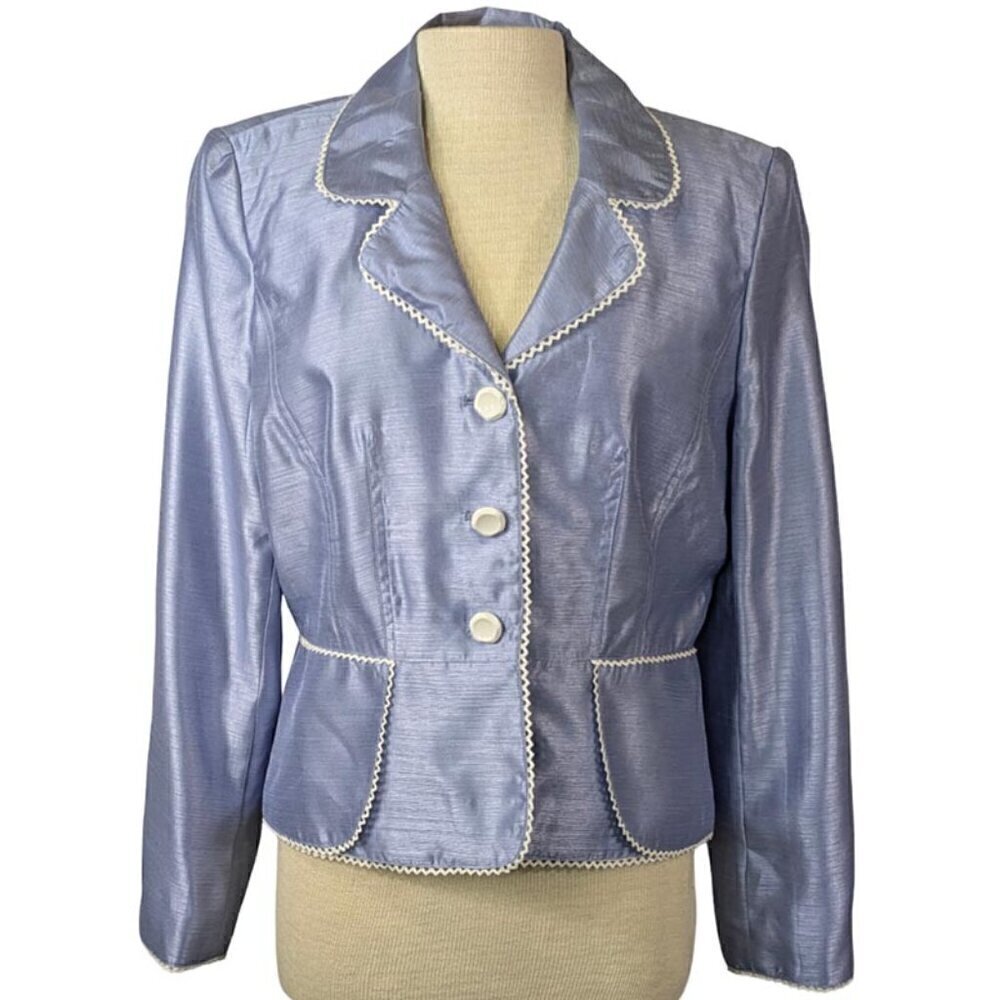 Signature Larry Levine Blazer Womens 12 Shimmer‎ Blue Lined Lace Classic
